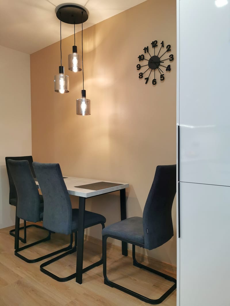 Kuchyně s vestavěnou lednicí, potravinovou skříní a kuchyňským koutem