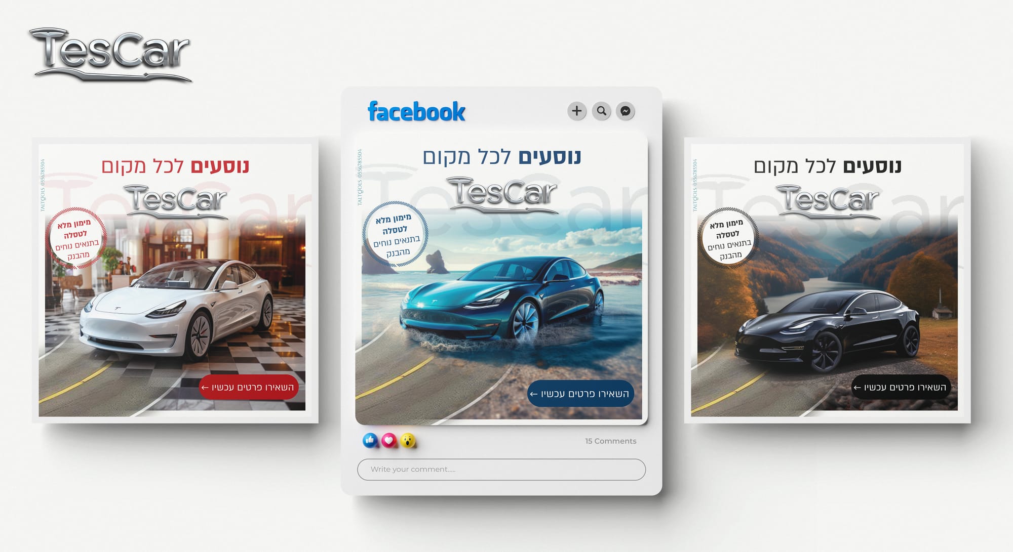 מיתוג ועיצוב מודעות לחברת מימון רכבי טסלה | TesCar