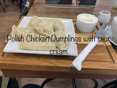 Ivor’s Daily Gallivant 

Saturday October 7, 2023

Woken by my alarm at 7.00 and didn’t get up until 8.00 and went to an Anti-Boycott Law protest in Guildhall Square this morning. The law would Prevent Israeli goods being boycotted. We sang songs, collected signatures. On the bus to the guildhall, I did some sketching and some more when I arrived at the demonstration. Unfortunately, there weren’t many people there, but I’d offered my support.

It was lunchtime when the demo was finished, and I wondered round looking for something nice and cheap. I found a restaurant on the first floor of the Marlands Centre called Perogarmia which sold Traditional Polished Dumplings and I decided to try some.

There were a variety to choose from and I chose chicken with soured cream. The closest thing to Polish dumplings I can think of is ravioli. They are both filled dough cases. Mine were filled with chicken mince, cheese and what might have been spinach and pleasantly spiced.

On the bus home I sat upstairs near the front and did some more sketching. In the seat in front of me were a grandmother and Grandfather with their three Grandchildren- a girl and two boys.

When I got home, I cooked a large portion of risotto.

When I wrote up today’s edition I decided to add captions to the pictures I included using my iPad.