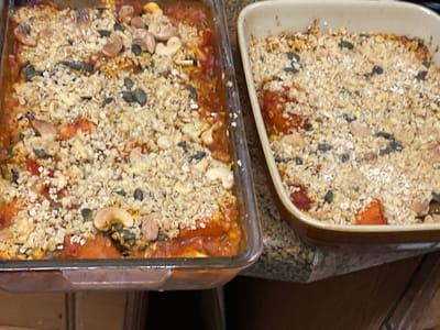 Ivor’s Daily Gallivant 

Tuesday October 31, 2021

To Do List 
(1)	Collect pictures from October Books (done)
(2)	Waterside Art Group (didn’t go I was tired, and it was raining)
(3)	Buy edamame beans Waitrose. (Slept instead)
(4)	Buy Tahini Waitrose (slept instead)

I woke up and went back to bed after having a shower for another nap. Rick knocked on the door and we went to collect my pictures from October Books. Rick fixed the saddle on my exercise bike and when he’d gone, I had another nap.

There was a piece in my newsfeed about Clint Eastwood staying active in his nineties by ‘not letting the old man in’. It sounded convincing in theory but personally I don’t live up to that, as today clearly shows.

There was a letter asking me to book another blood test. I phoned the GP surgery and I’m to restart my Metformin. My blood sugar is high again which is most probably the reason for my recent tiredness.

This evening I checked effects of high blood sugar and found, tiredness, thirst and toilet all of which have in retrospect been more pronounced with me recently. I also Googled natural remedies for high blood sugar which included and will now increase my exercise levels and alter my diet, which together with the Metformin will soon get things under control again.

That will get me nice and active again, hopefully. 

The rain started again, and I decided to skip the Art Group this evening.

I made a vegetable crumble with onions, garlic, frozen mixed vegetables, kale, mushrooms, tinned tomatoes, sweet potatoes, home grown green beans, peppers, vegetable stock, chilli flakes, basil, lemon juice, black pepper and a bay leaf. It was topped with a mixture of porridge oats, flour, breadcrumbs, cashews, and pumpkin seeds. Blended with butter and grated cheese.

My creation smelt magnificent, and I took it out of the oven with a feeling of glee.