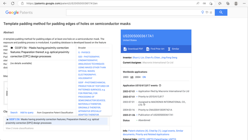 US20050003617A1: Template padding method for padding edges of holes on semiconductor masks