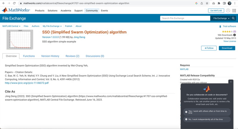 mathworks.com simplified swarm optimization (SSO) algorithm