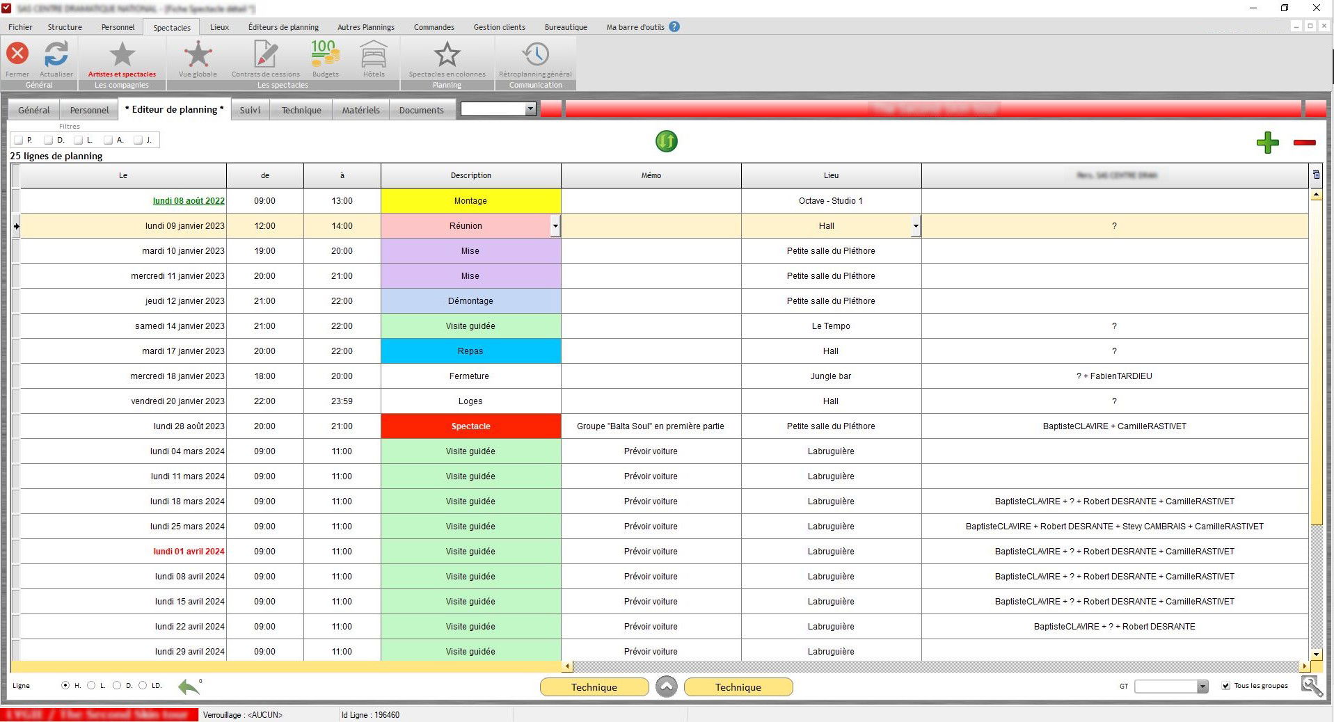 L'EDITEUR DE PLANNING DE LA FICHE SPECTACLE / ACTIVITE