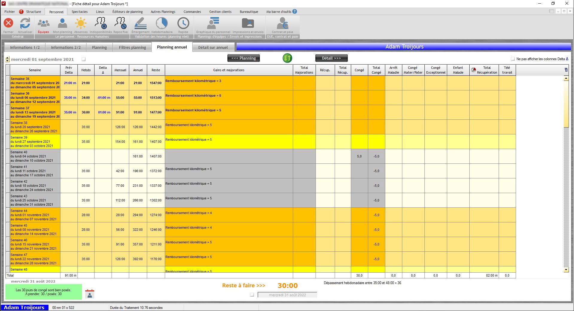 LE PLANNING ANNUEL D'UN PERSONNEL