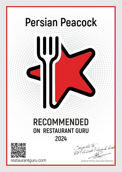 We are pleased to inform that Persian Peacock has been awarded a Recommendation badge by Restaurant Guru