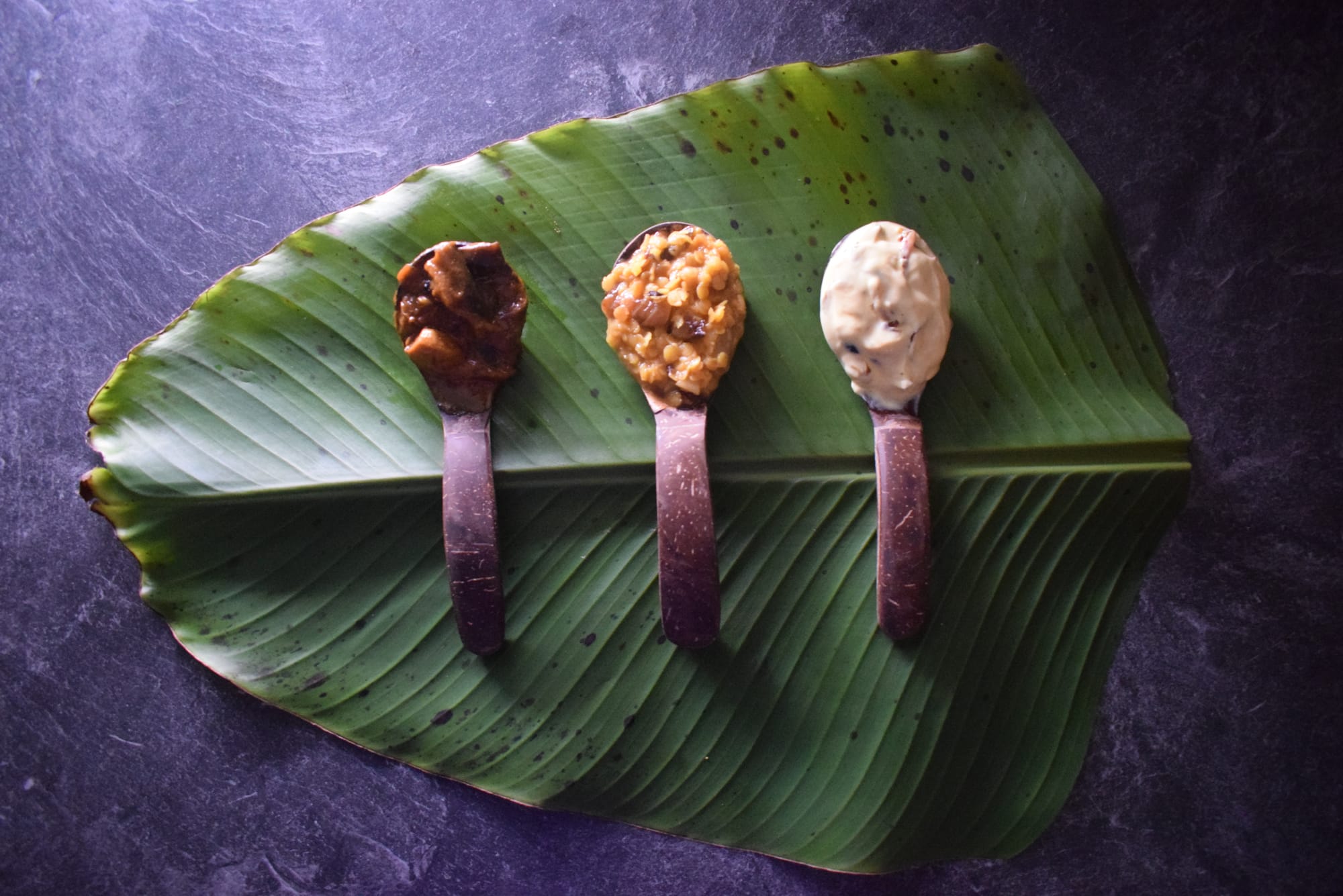 Auberginencurry, Linsencurry und Zwiebel-Joghurt-Sauce