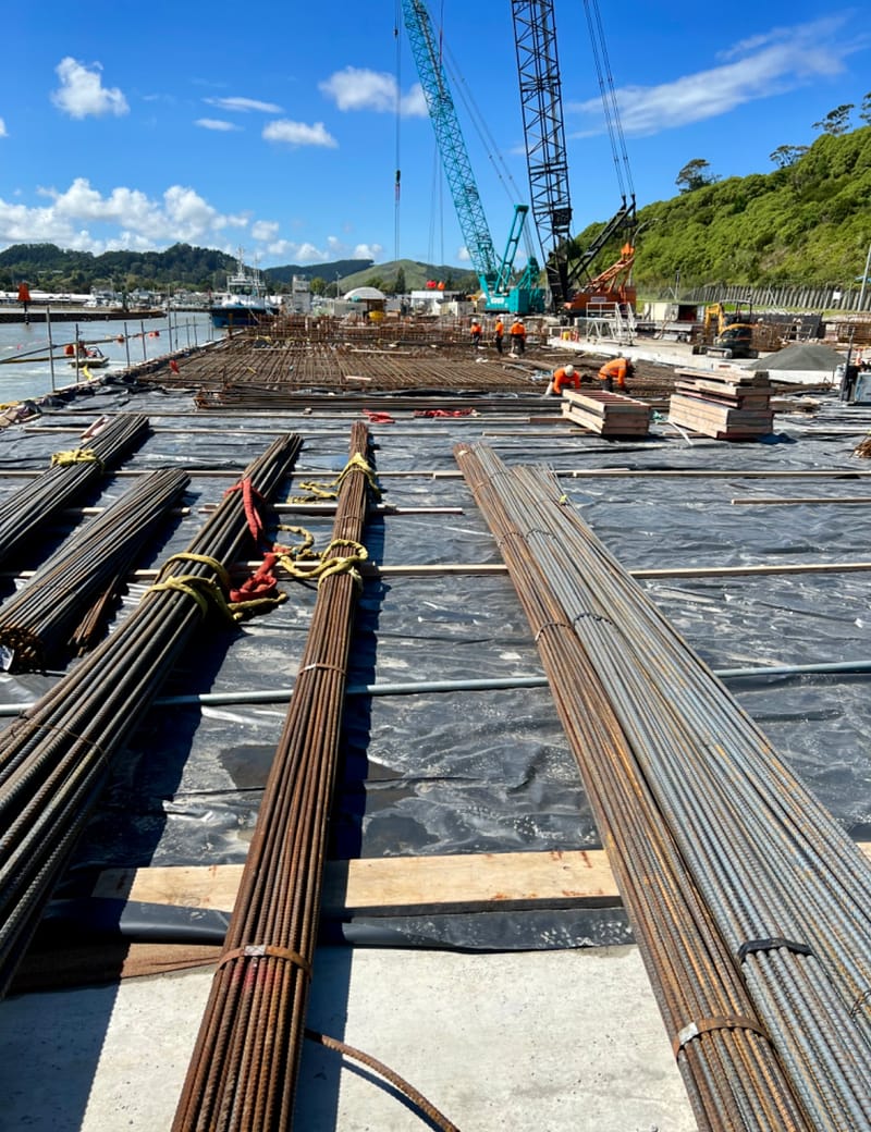 The fabricating, placing and fixing of Pile Plugs, Head Stocks, Capping Beams, Retaining walls and Deck Slabs.