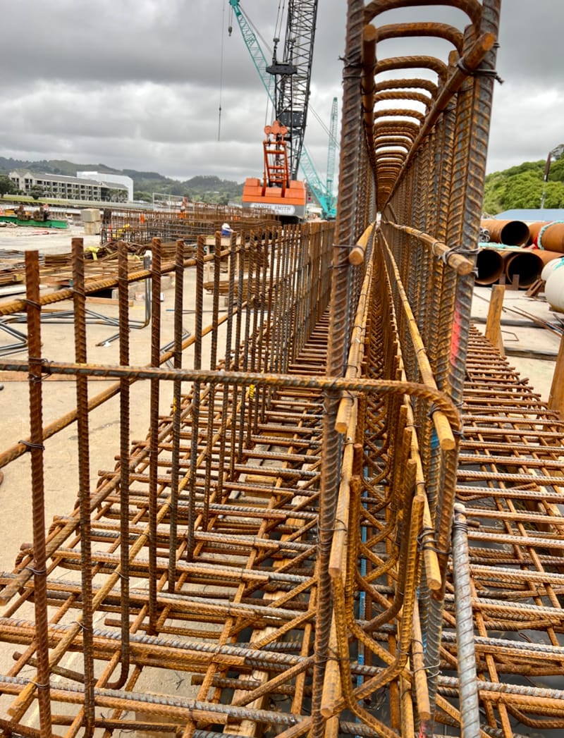 The fabricating, placing and fixing of Pile Plugs, Head Stocks, Capping Beams, Retaining walls and Deck Slabs.