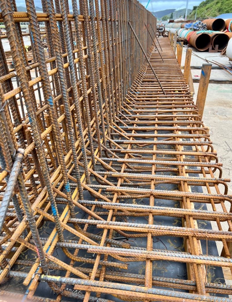 The fabricating, placing and fixing of Pile Plugs, Head Stocks, Capping Beams, Retaining walls and Deck Slabs.