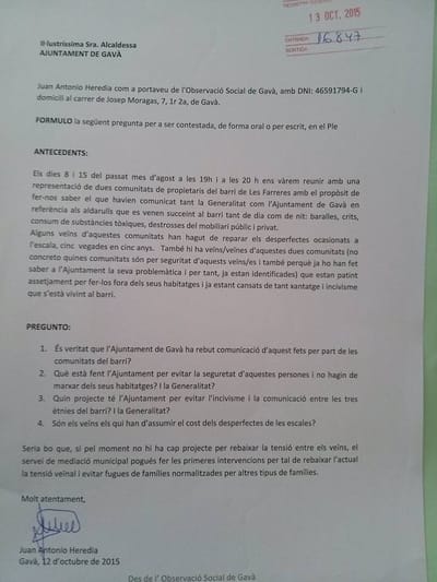 Quejas vecinales del barrio de Les Ferreres