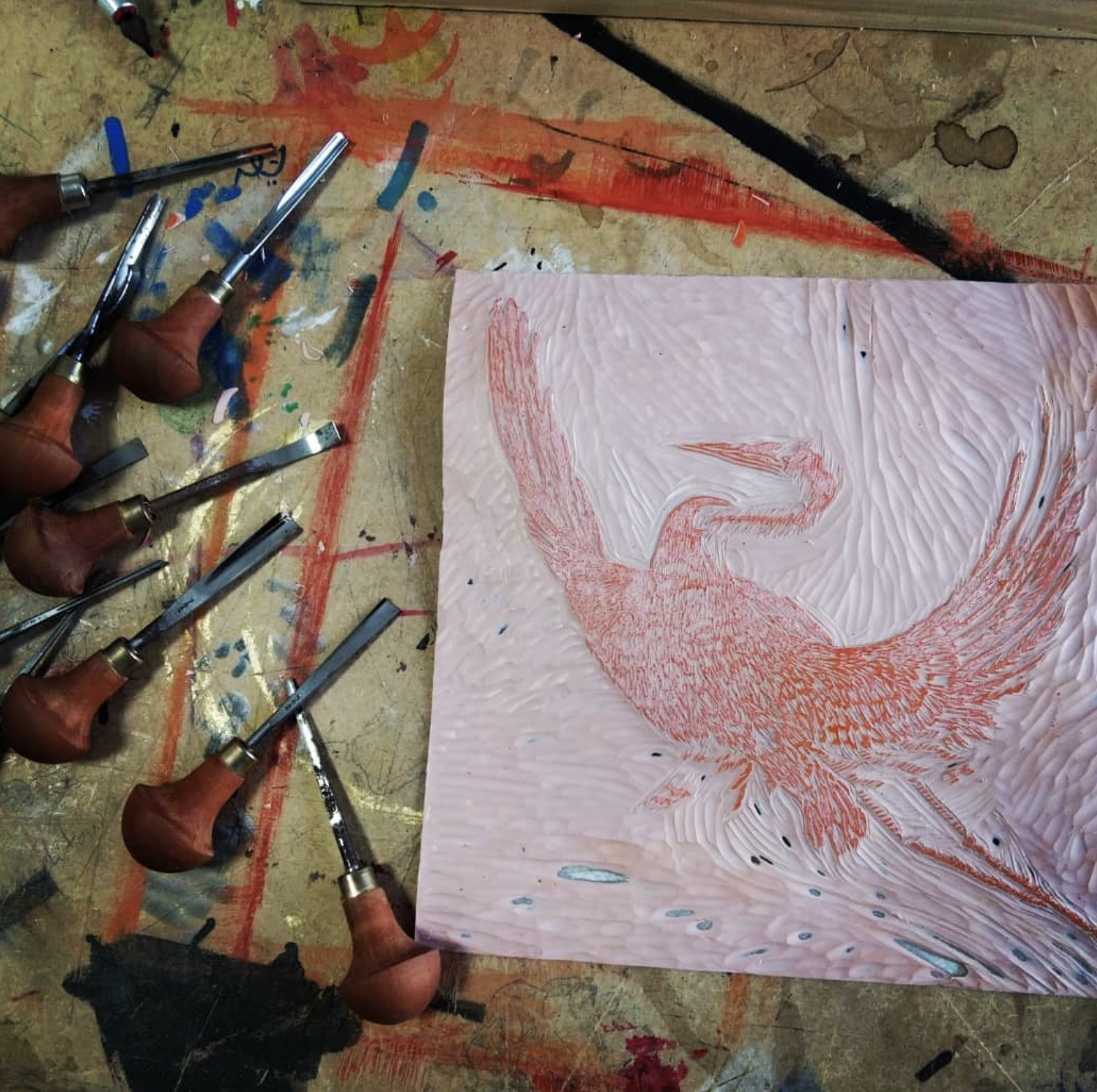 gravure en cours "le héron"