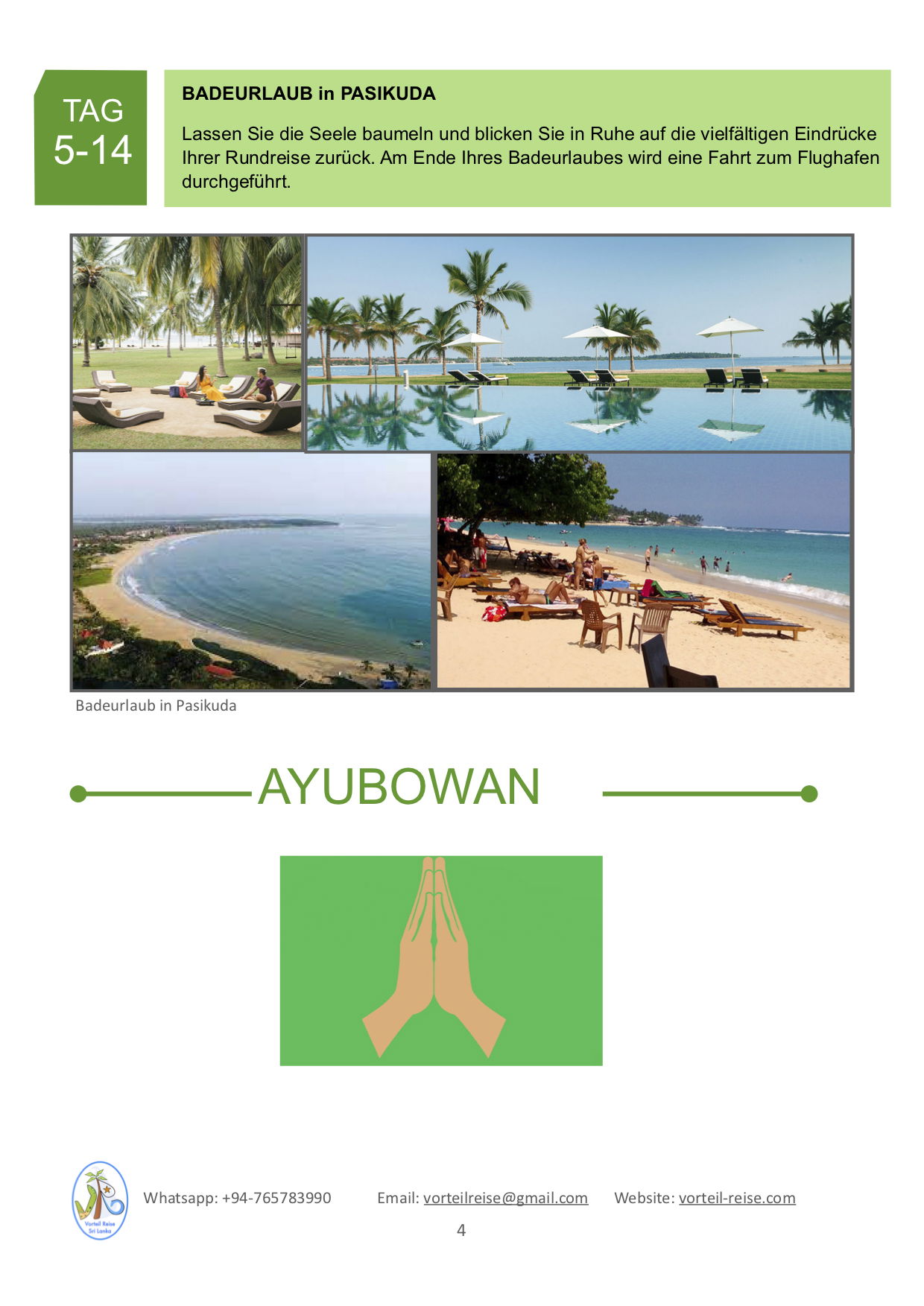 REISEPLAN (verfügbar von Mai bis Oktober)