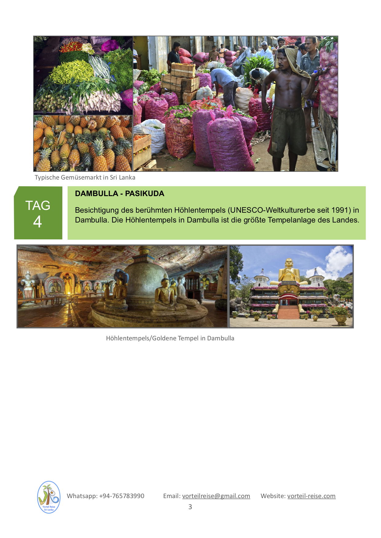 REISEPLAN (verfügbar von Mai bis Oktober)