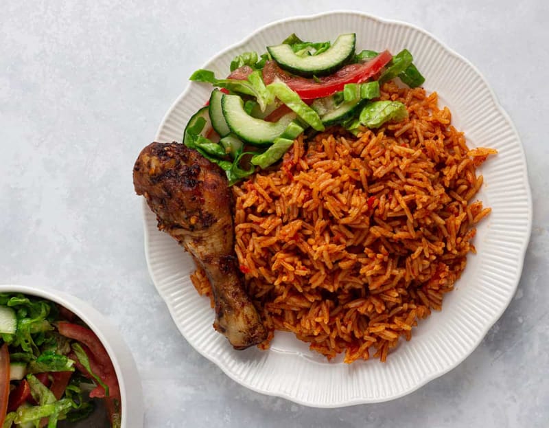 Jollof Rice with Fried Chicken