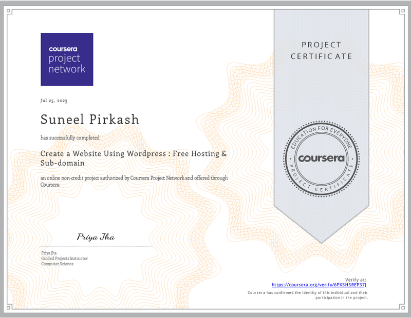 Create a Website Using Wordpress : Free Hosting & Sub-domain from Coursera