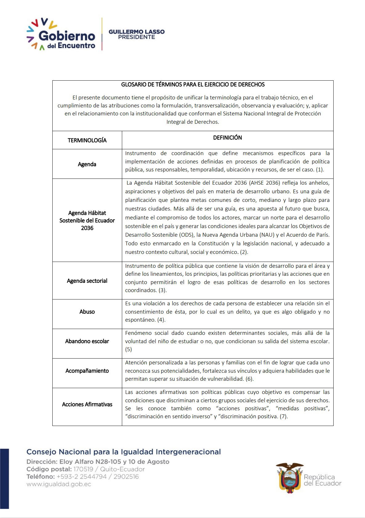 Glosario - Ejercicio del Derecho