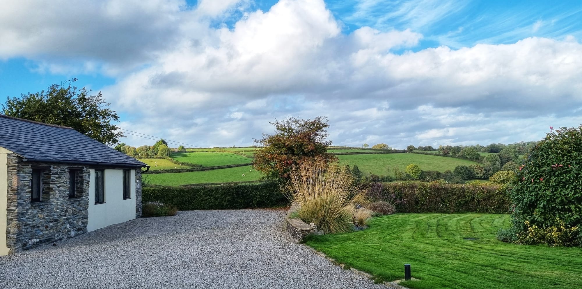 The view from the garden with your own parking area