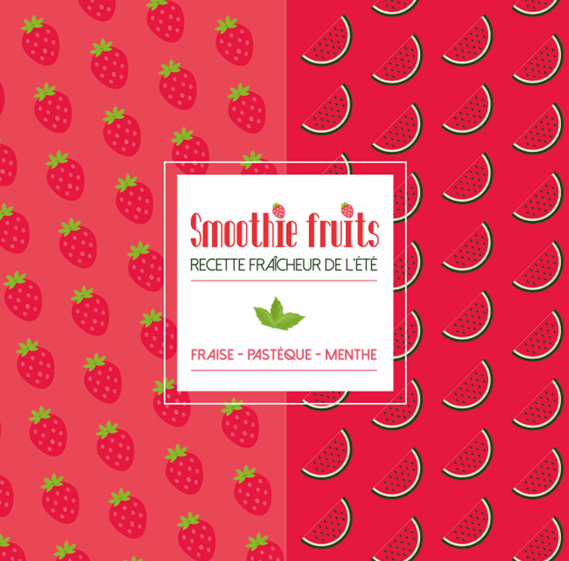 Création graphique / Motifs dessins illustrations fruités / fraise pastèque menthe