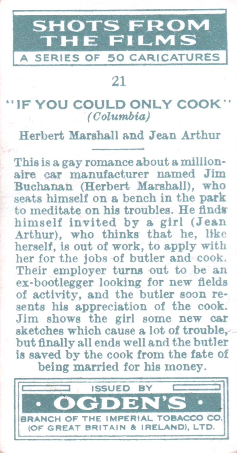 " IF YOU COULD ONLY COOK " HERBERT MARSHALL - JEAN ARTHUR