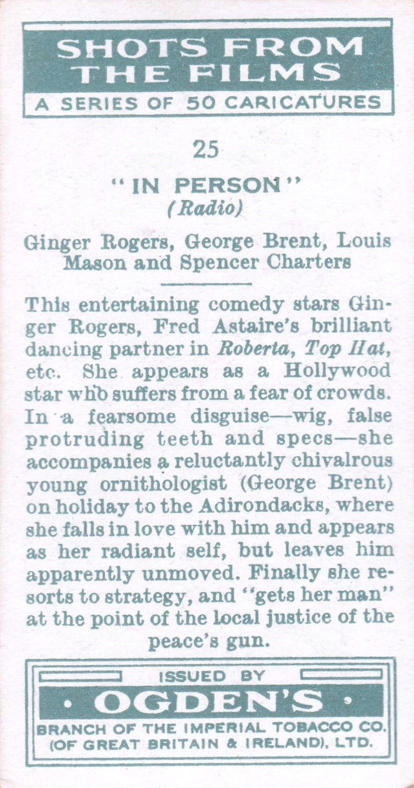 " IN PERSON " GINGER ROGERS - GEORGE BRENT - LOUIS MASON -SPENCER CHARTERS