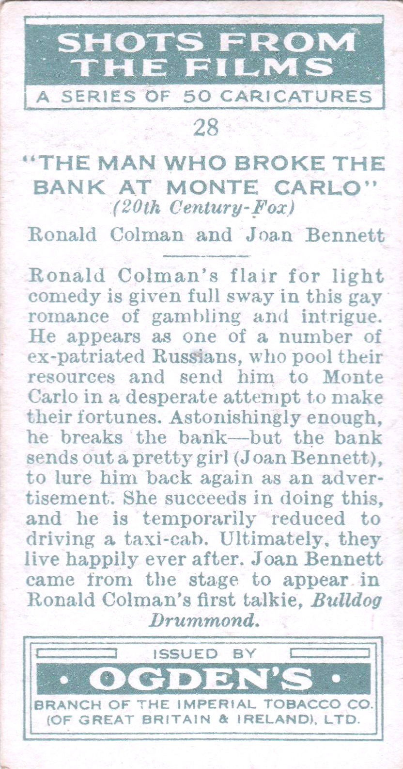 " THE MAN WHO BROKE THE BANK AT MONTE CARLO - RONALD COLMAN JOAN BENNETT