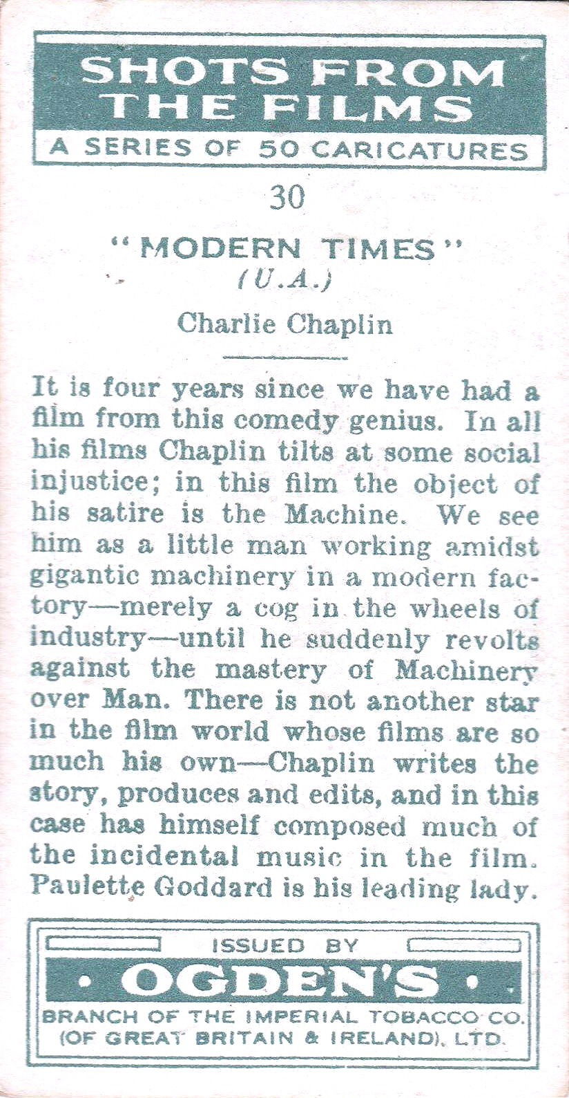 " MODERN TIMES " CHARLIE CHAPLIN