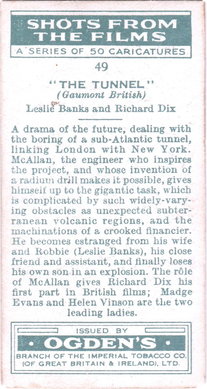 " THE TUNNEL " LESLIE BANKS - RICHARD DIX