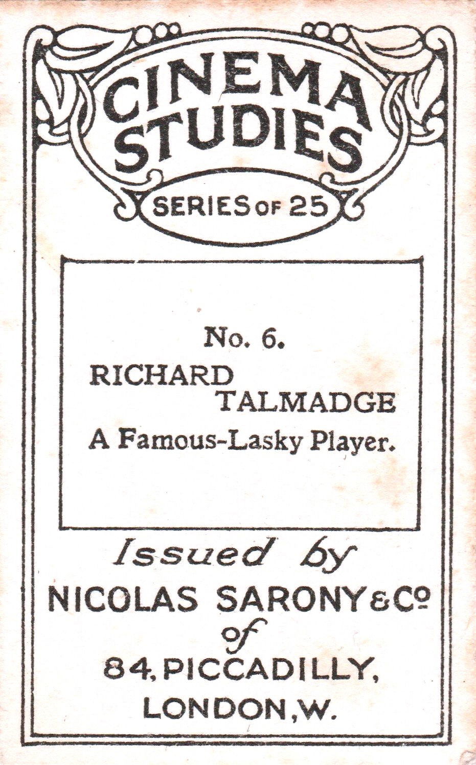 RICHARD TALMADGE A FAMOUS-LASKY Player.