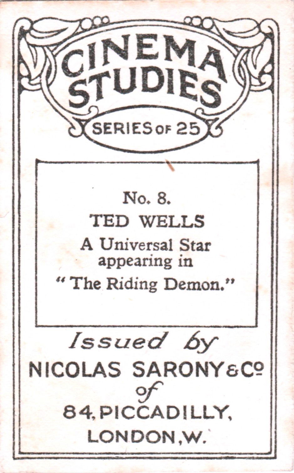 TED WELLS A Universal Star appearing in "The Riding Demon"