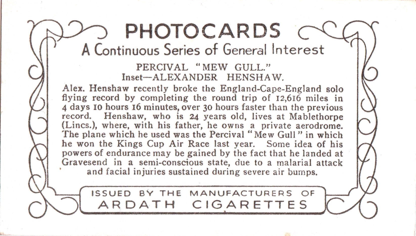 PERCIVAL "MEW GULL" INSET: ALEXANDER HENSHAW