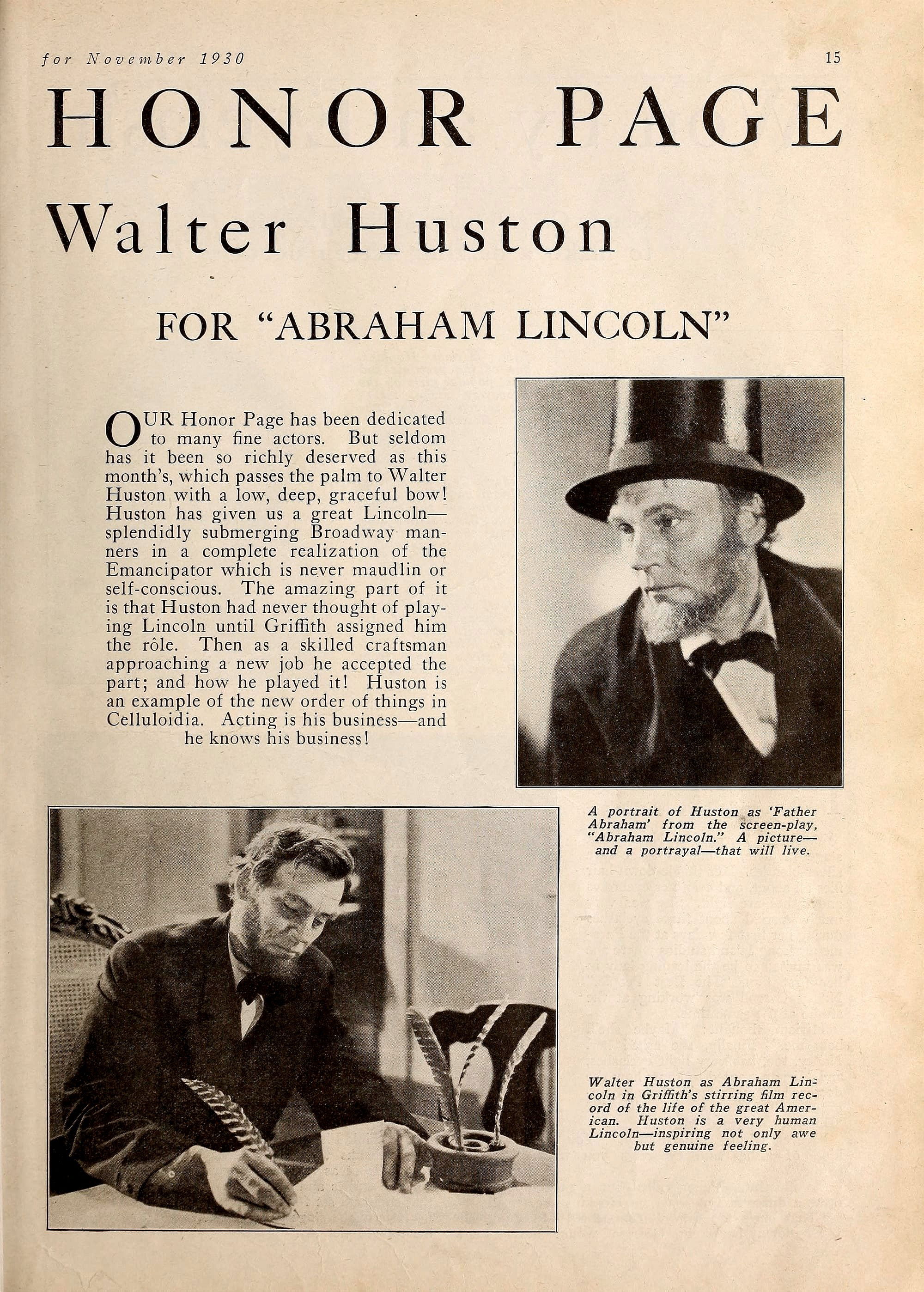 ABRAHAM LINCOLN (1930) - "Courtesy of the Media History Digital Library" - Periodico Screenland (Nov 1930-Apr 1931)
