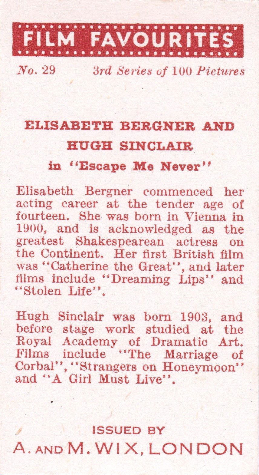 ELISABETH BERGNER AND HUGH SINCLAIR in "ESCAPE ME NEVER"