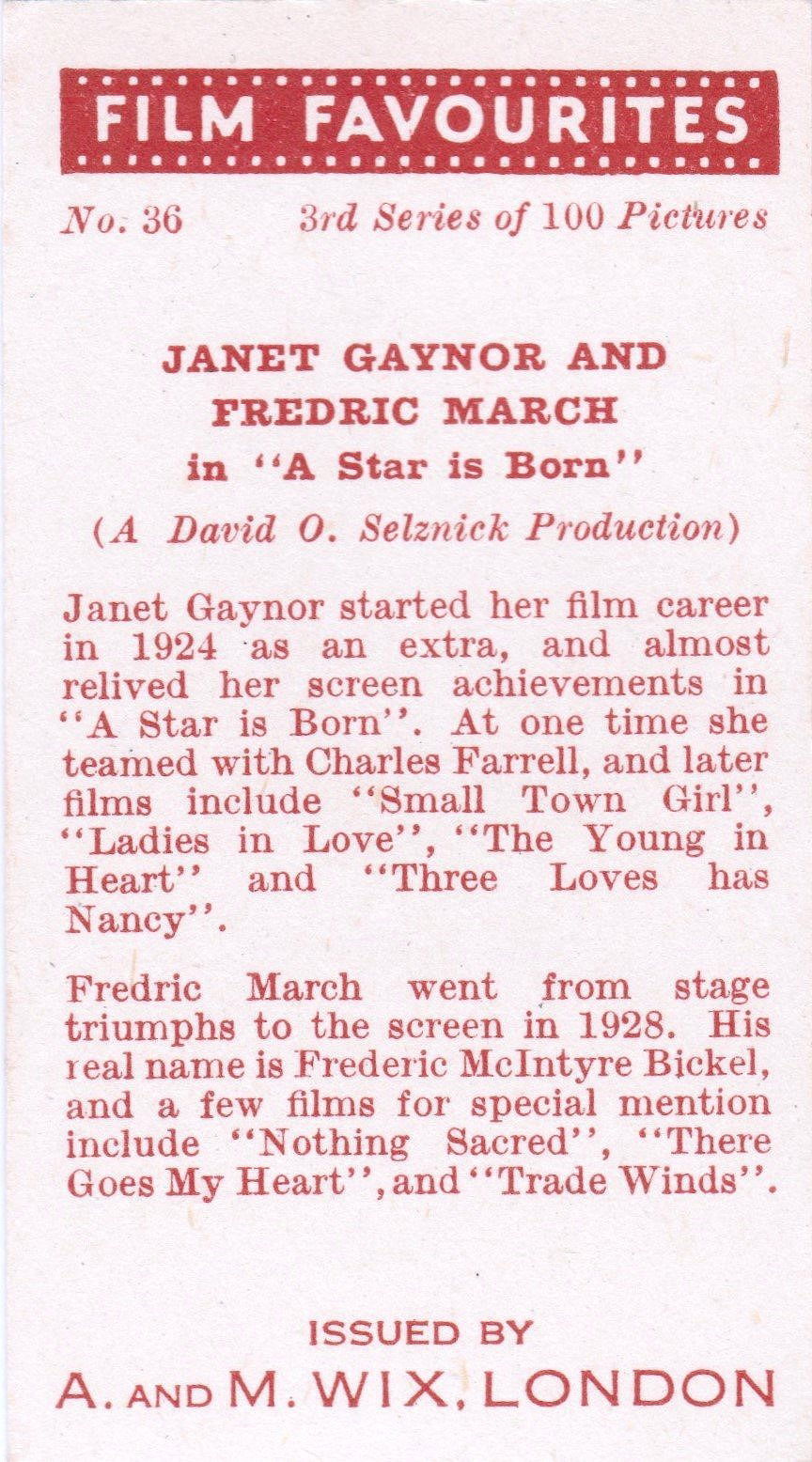 JANET GAYNOR AND FREDRIC MARCH in "A STAR IS BORN"