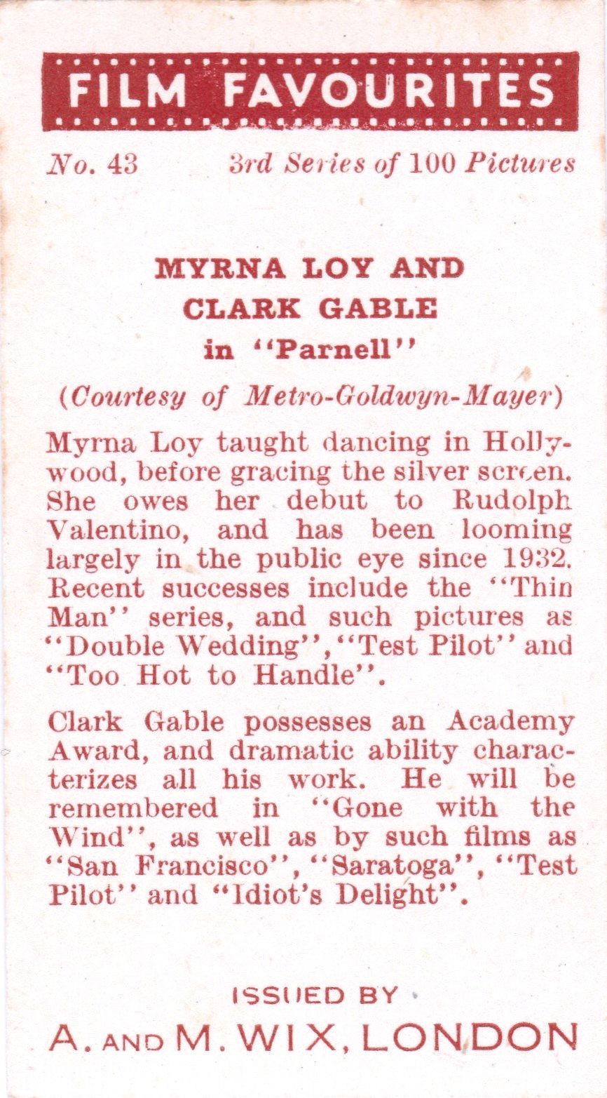 MYRNA LOY AND CLARK GABLE in "PARNELL"