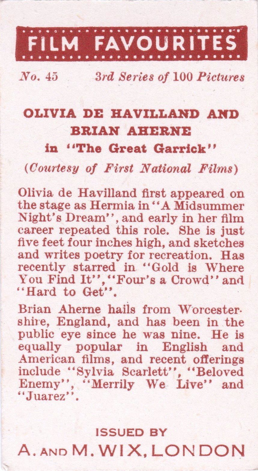 OLIVIA DE HAVILLAND AND BRIAN AHERNE in "THE GREAT GARRICK"