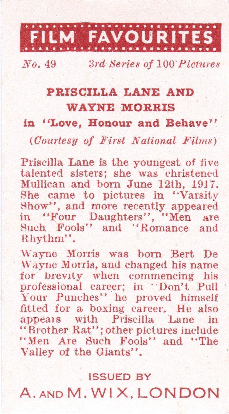 PRISCILLA LANE AND WAYNE MORRIS in "LOVE, HONOUR AND BEHAVE"