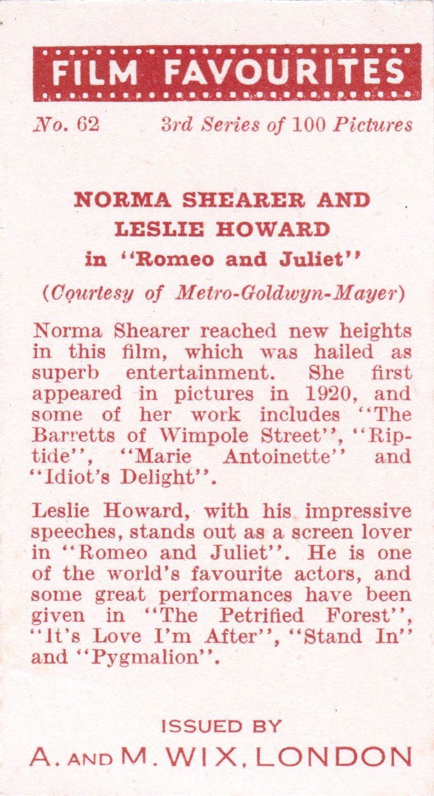NORMA SHEARER AND LESLIE HOWARD in "ROMEO AND JULIET"