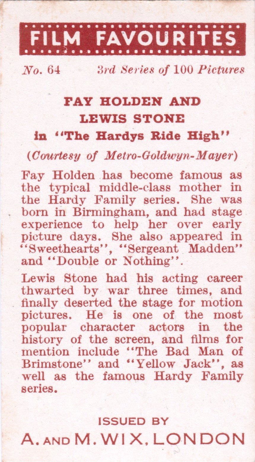 FAY HOLDEN AND LEWIS STONE in "THE HARDYS RIDE HIGH"