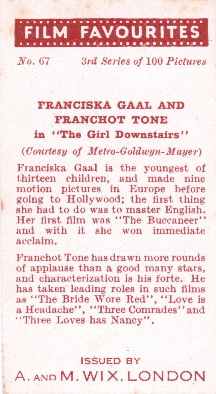 FRANCISKA GAAL AND FRANCHOT TONE in "THE GIRL DOWNSTAIRS"