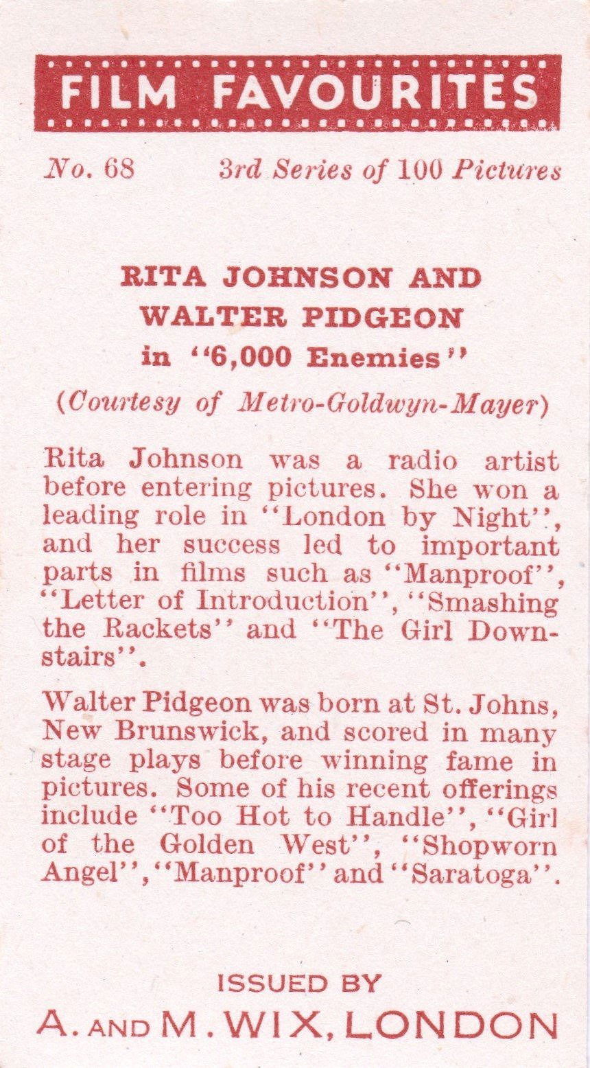 RITA JOHNSON AND WALTER PIDGEON in "6,000 ENEMIES"