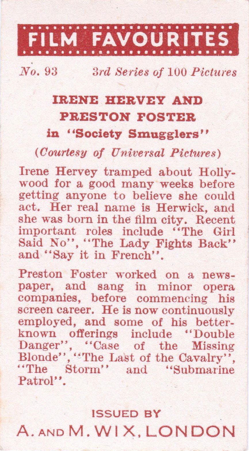 IRENE HERVEY AND PRESTON FOSTER in "SOCIETY SMUGGLERS"