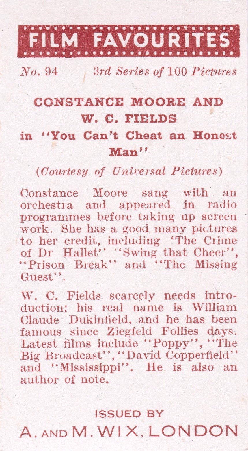 CONSTANCE MOORE ADN W. C. FIELDS in "YOU CAN'T CHEAT AN HONEST MAN"