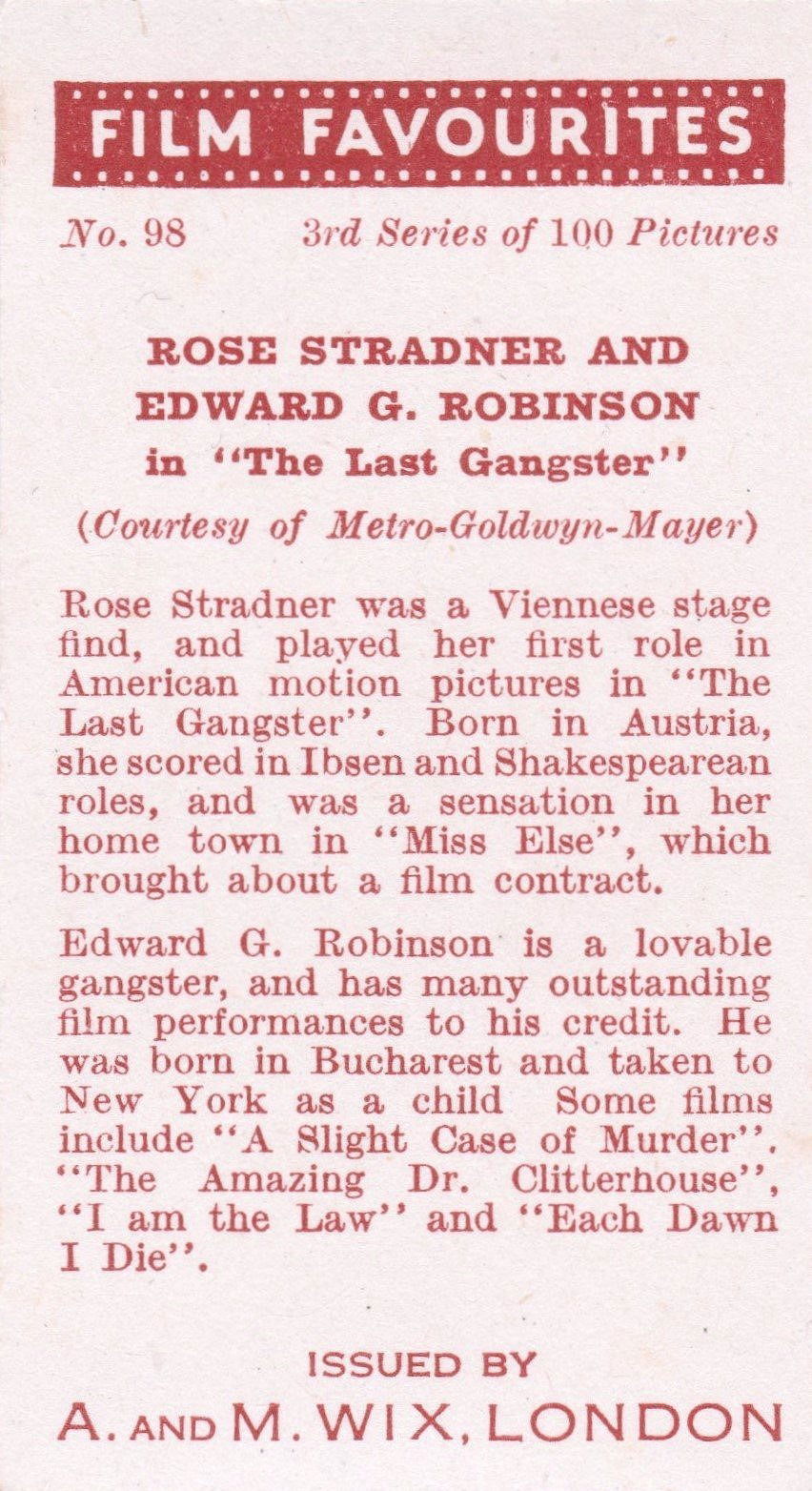 ROSE STRADNER AND EDWARD G. ROBINSON in "THE LAST GANGSTER"