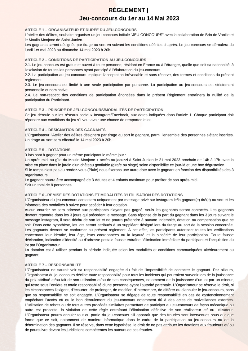 Règlement jeu concours