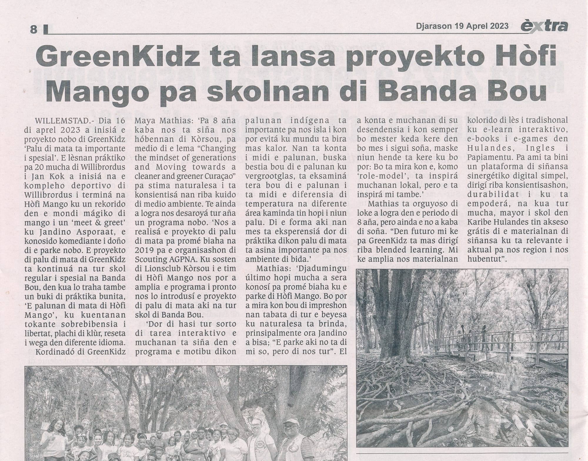 GreenKidz ta lansa proyekto Hófi Mango pa skolnan di Banda Bou