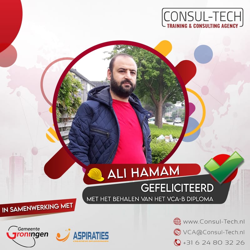 Gefeliciteerd Ali met het behalen van het VCA-Basis examen! 🎉 👷🏽‍♂️