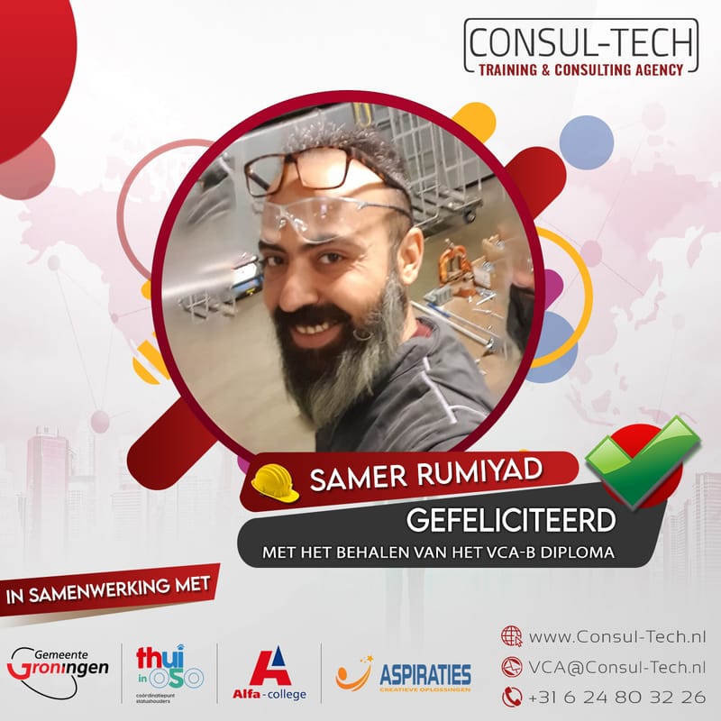 Gefeliciteerd Samer met het behalen van het VCA-Basis examen! 🎉 👷🏽‍♂️