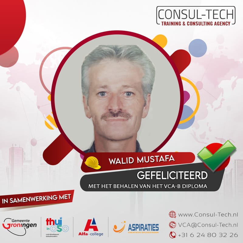 Gefeliciteerd Walid met het behalen van het VCA-Basis examen! 🎉 👷🏽‍♂️
