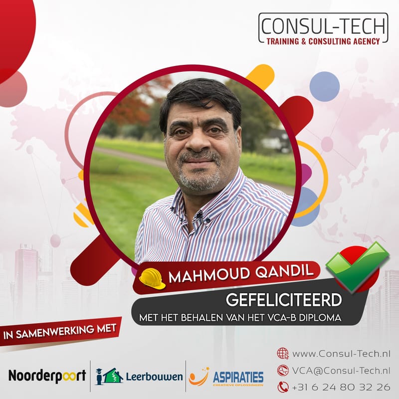 Gefeliciteerd Mahmoud met het behalen van het VCA-Basis examen! 🎉 👷🏽‍♂️