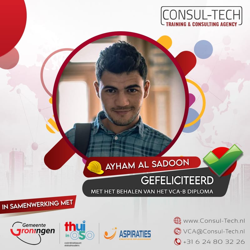 Gefeliciteerd Ayham met het behalen van het VCA-Basis examen! 🎉 👷🏽‍♂️